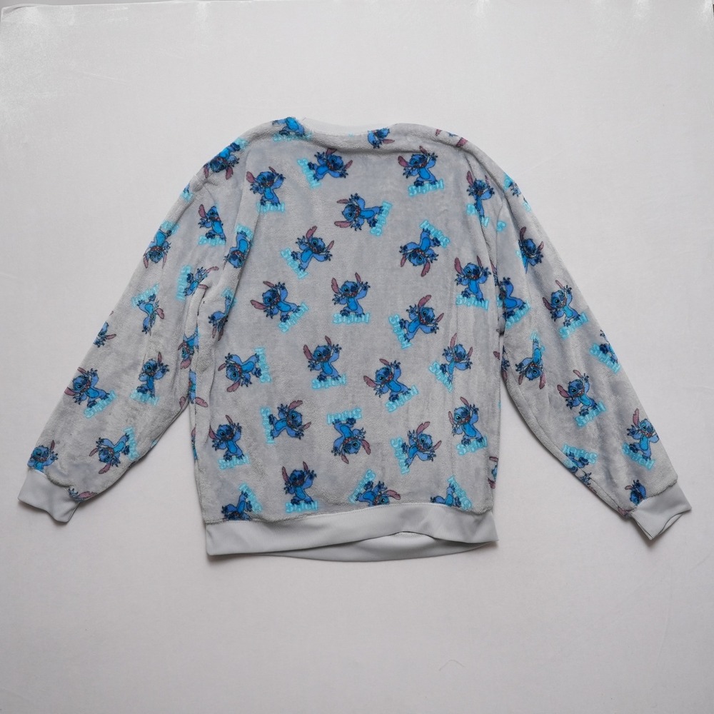 Disney Lilo & Stitch Womens Large Gray Fuzzy Fleece Crewneck Sweatshirt - Picture 11 of 14